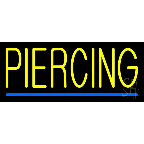 Yellow Piercing Blue Line LED Neon Sign 6" Tall x 15" Wide - inches Black Square Cut Acrylic Backing, with Dimmer - Premium built indoor Sign for Storefront, Store interior, Studio.