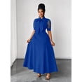 thumbnail image 3 of Royal Blue A-Line Maxi Dress With Sheer Puff Sleeves And Bow Neck For Spring Summer Autumn, 3 of 7