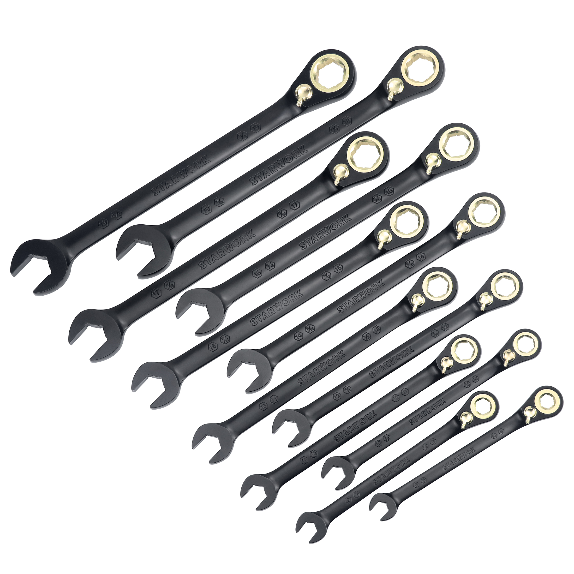 STARWORK TRUE MECHANIC™ 12Pc. 2-IN-1, 120T Reversible Ratcheting Wrench Set, Long Pattern, Professional, With Portable Roll-Up Pouch Bag