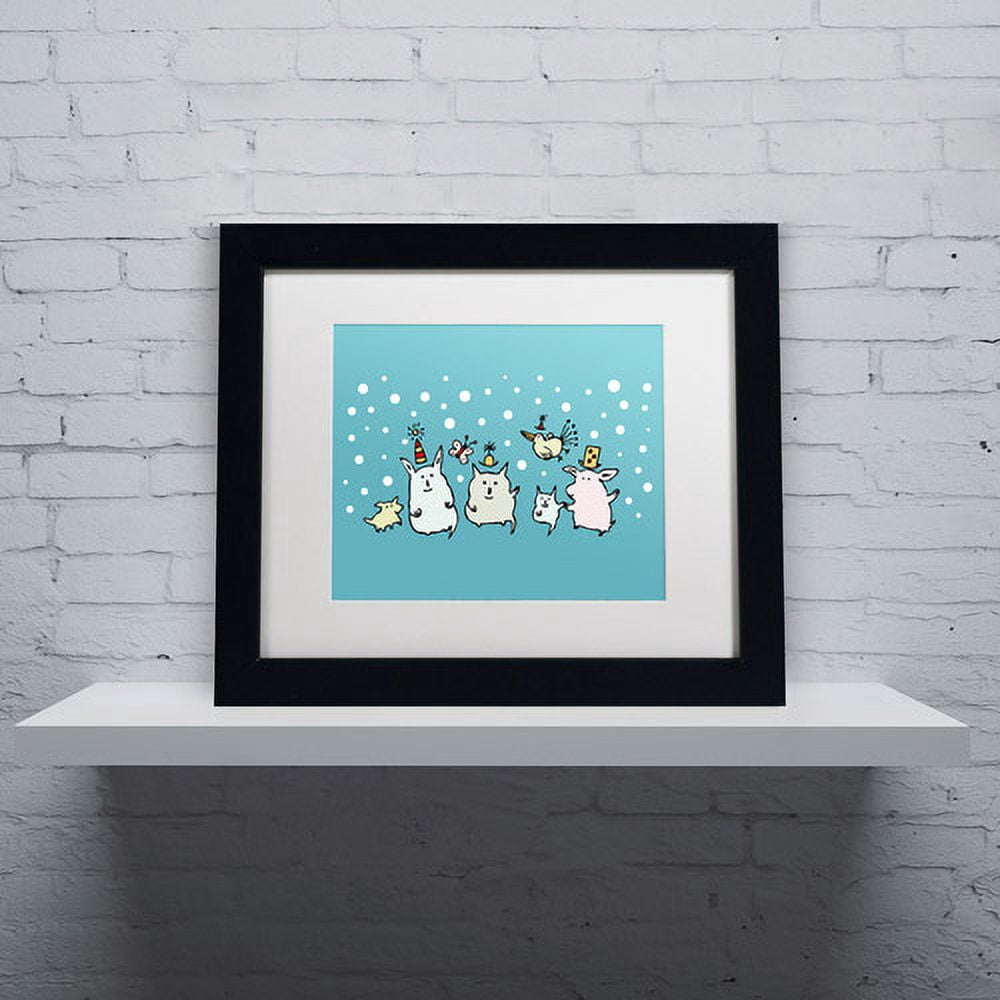 Trademark Fine Art "Christmas Creatures in Blue" Canvas Art by Carla Martell, White Matte, Black Frame