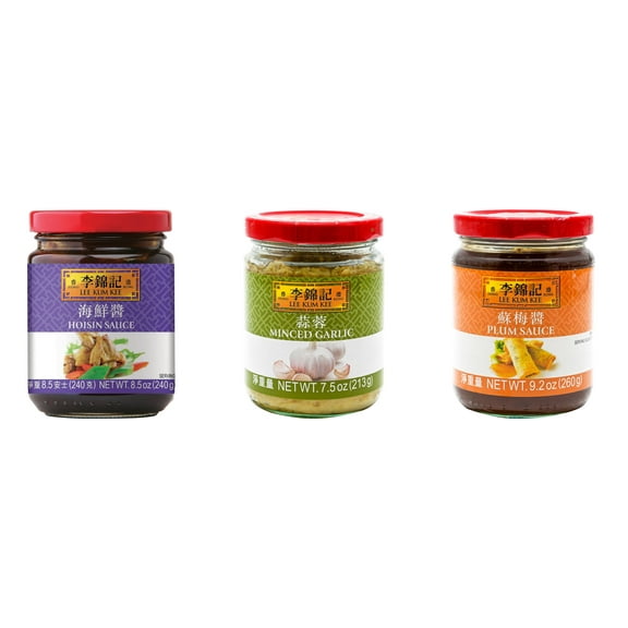 NineChef Brand Spoon Plus 3 Pack Lee Kum Kee Cooking Sauce, 3 Flavors(Hoisin Sauce,Minced Garlic Sauce,Plum Sauce)