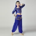 thumbnail image 6 of Kids Girls Belly Dance Costume Set - Blue 5-Piece Outfit with Top Pants Accessories, 100% Polyester for 5-15 Years Female Dance Recital,Size 5-7 T, 6 of 7