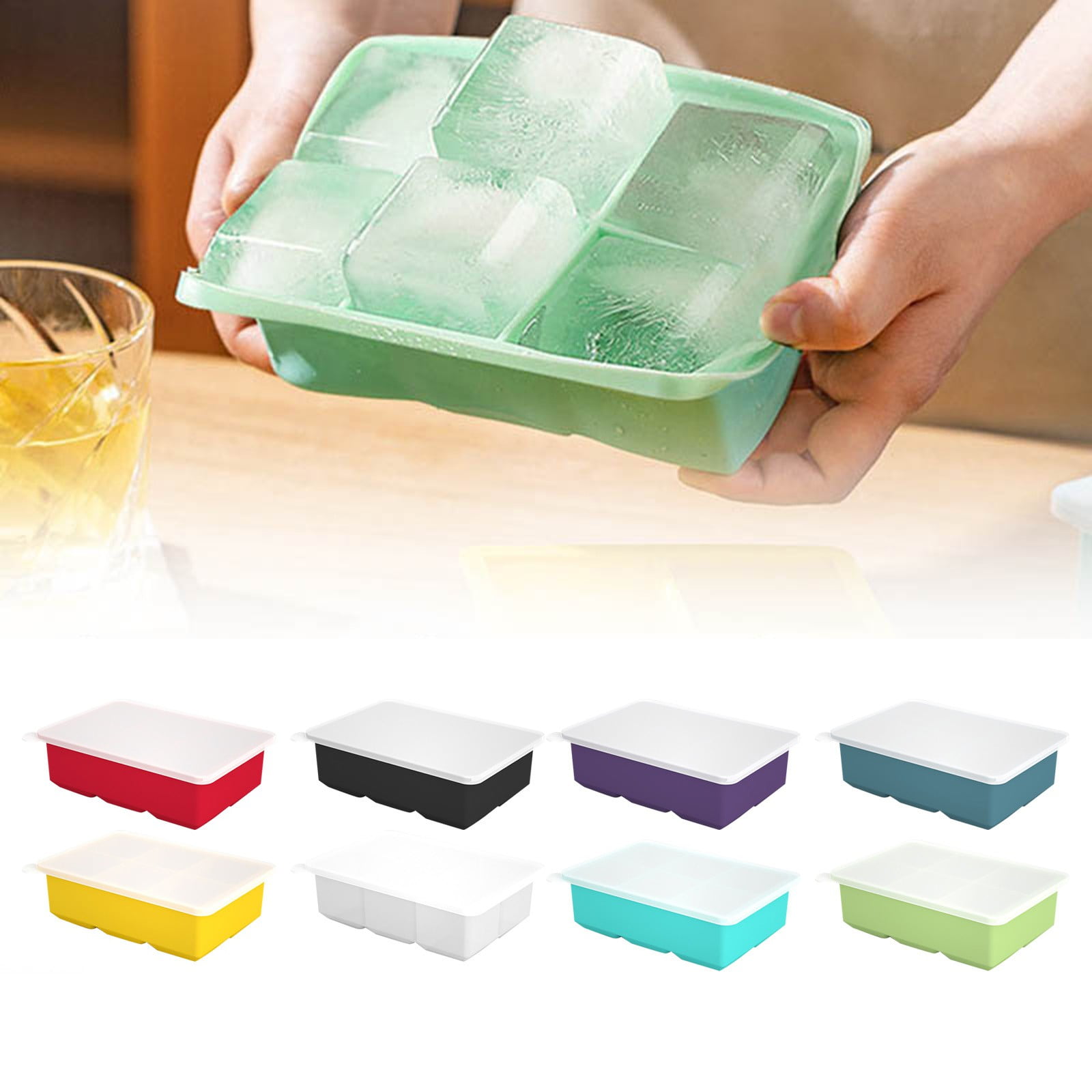 4-Pack Silicone Ice Cube Trays with Lids - Large Square Ice Molds for Cocktails, Stackable Leakproof Freezer Trays, BPA-Free Flexible Cube Maker for Bourbon & Drinks