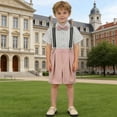 thumbnail image 2 of OSOLU Children Boys Outfits Short Sleeve Striped Shirts with Suspenders Summer Formal Wear Performance Comfortable Breathable Vacation Beach Clothing Sets, 2 of 7