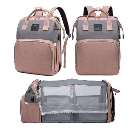 Mochila para pañales Fandiar con cambiador rosa