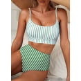 thumbnail image 3 of Conjunto de bikini Herseas de cintura alta para mujer con rayas verdes, talla L, 3 of 6