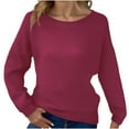 thumbnail image 2 of Women's Casual Solid Color Ribbed Knitted Sweater Basic Long-Sleeved Round Neck Pullover Sweater Top, 2 of 7