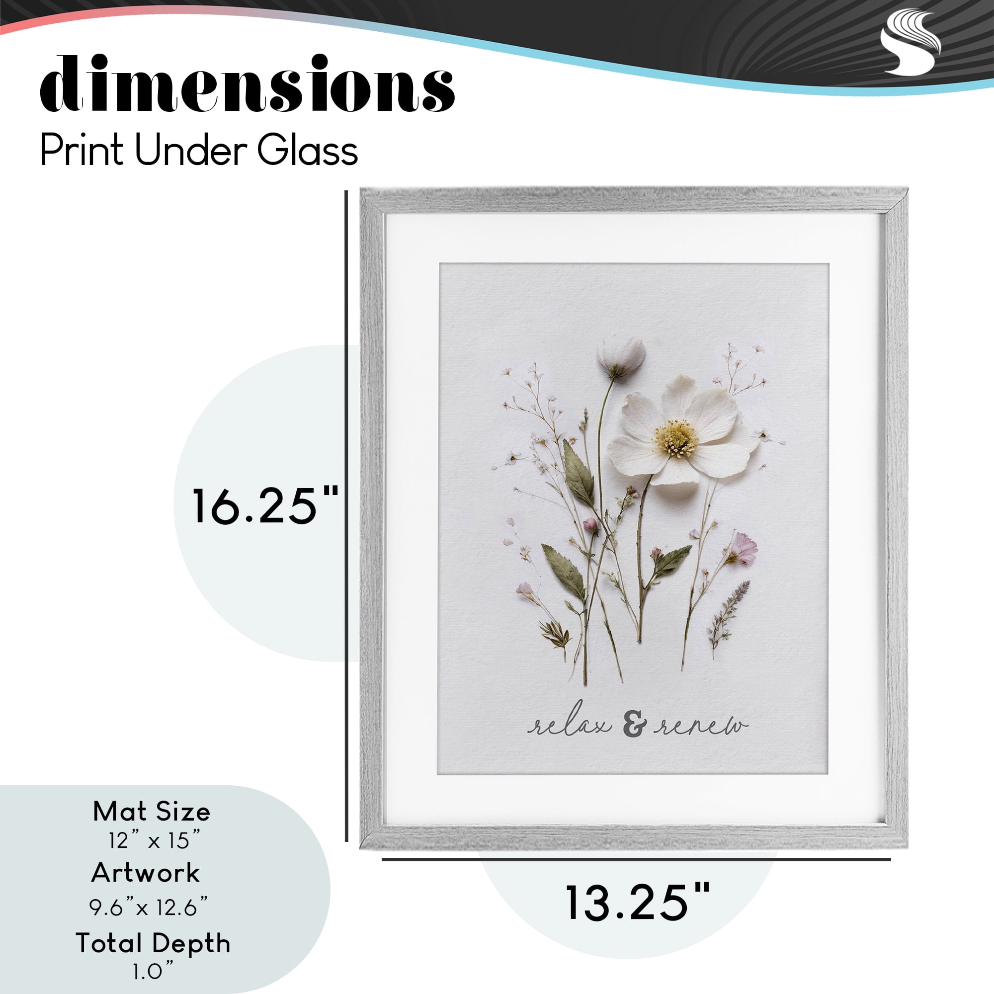 Pressed Flower Relax & Renew Gray Framed Print Under Glass, design by Lettered and Lined