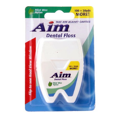 Aim Dental Floss, Mint With Nylon, 100+20 Yards, 6 Pack