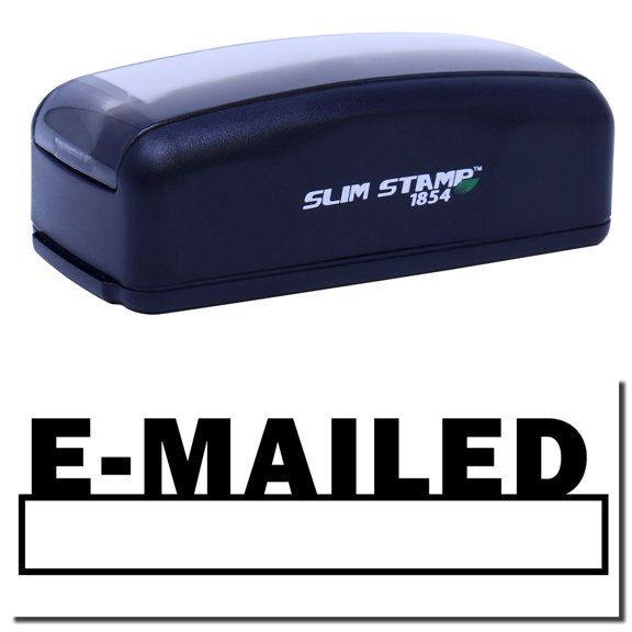 Large Pre-Inked E-mailed with Date Box Stamp, Slim 1854, Ultra Slim Design, Impression Size 1-13/16" by 2-1/2", Up to 25,000 Impressions - Black Ink