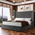 thumbnail image 4 of VanAcc Lift up Storage Bed Frame Queen Size, Upholstered Platform Bed Velvet with Channel Tufted Wingback Headboard, No Box Spring Needed, Gray, 4 of 7