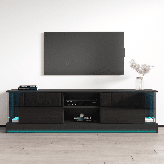 Efecto 01 TV Stand for TVs up to 80", Modern High Gloss 73" Entertainment Center, TV Media Console with Storage Cabinets and LED Lights