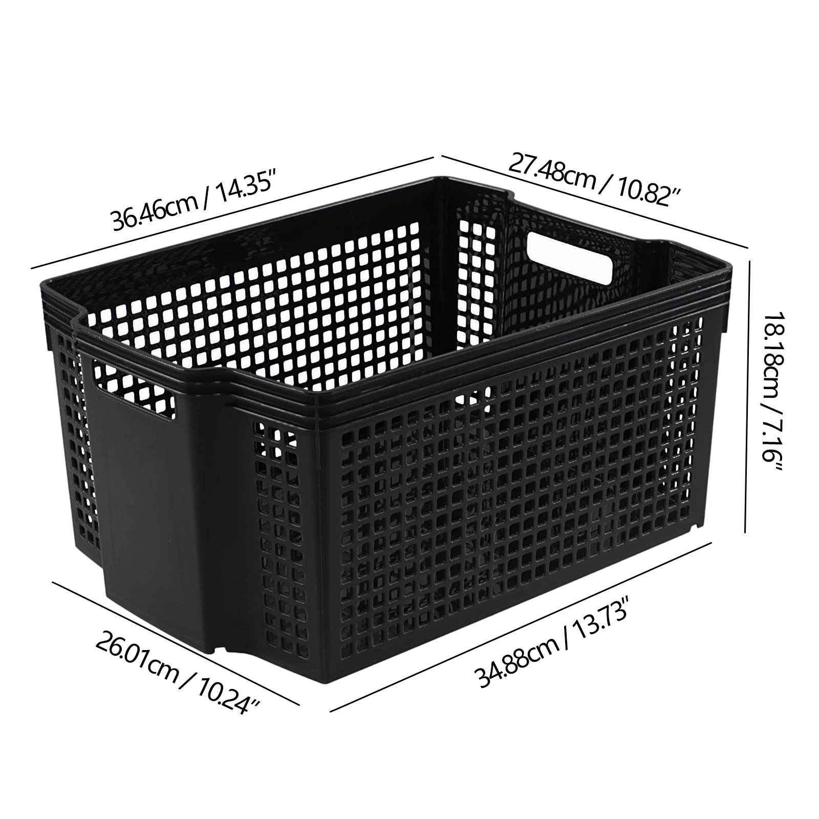 Gloreen 6 Pack Large Plastic Basket for Organizing, Black Stackable Storage Basket