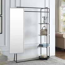 Guetsy 3-Shelf and 1-Tray Metal Coat Stand with Mirror, White