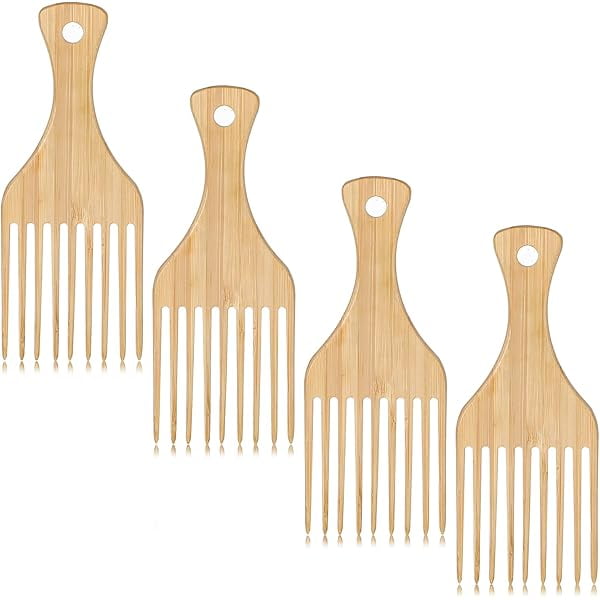 wonim44 4 PCS Bamboo Comb Set for Afro Hair, Natural Afro Pick for Thick Curly Hairs Anti-Static Wide-Tooth Detangling Combs Long Tooth Detangling Accessories for Men Women