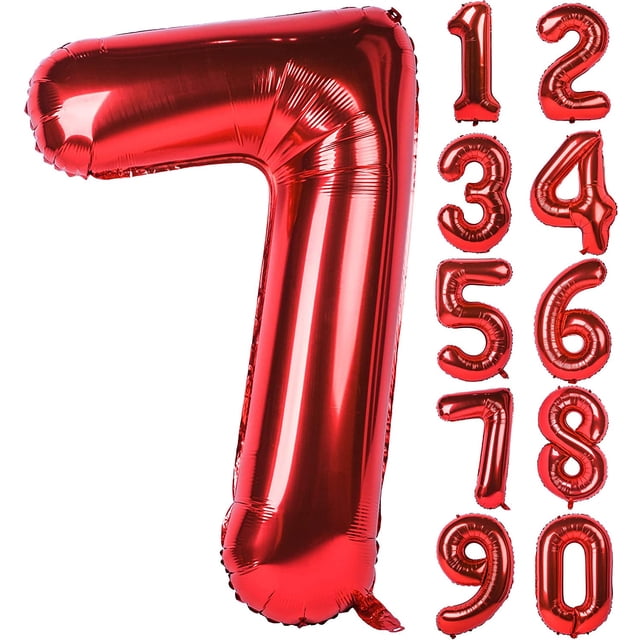 40 Inch Red Large Numbers 0-9 Birthday Party Decorations Helium Foil Mylar Big Number Balloon Digital 7