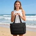 thumbnail image 2 of Puffer Tote Bag for Women, Large Capacity Lightweight Quilted Shoulder Bag, Waterproof Handbag for Work, Travel, Gym, Black, 2 of 8
