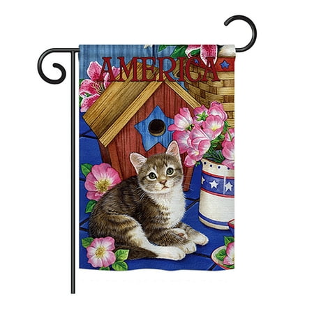 Garden Cat Ornaments Ornament Collection - America Proud Kitten Cat Americana - Everyday Patriotic Impressions Decorative Vertical Garden Flag 13