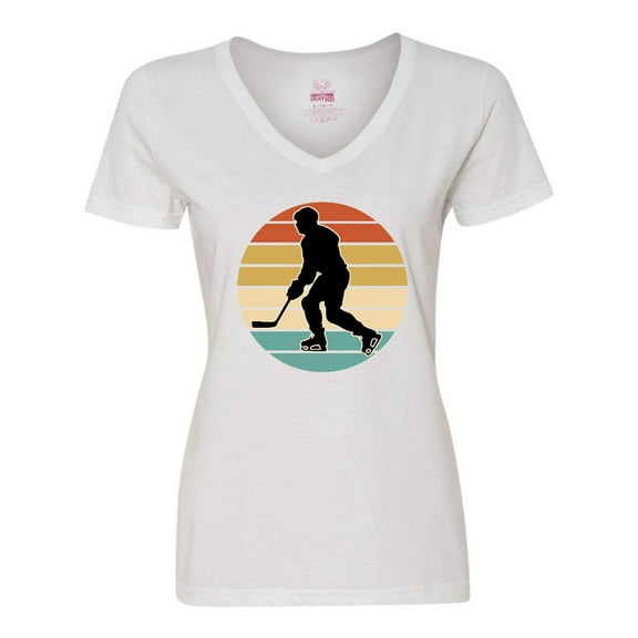 Inktastic Hockey Player Retro Sunset Women's V-Neck T-Shirt