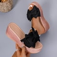 thumbnail image 2 of HomeDM Womens Platform Wedge Slip On Sandals Dressy Open Toe High Heel Summer Beach Vacation Sandals, Black Size 7, 2 of 6