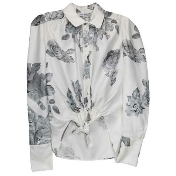 Dice Kayek Women's White / Grey Floral Print Asymmetric Shirt Blouse - 12