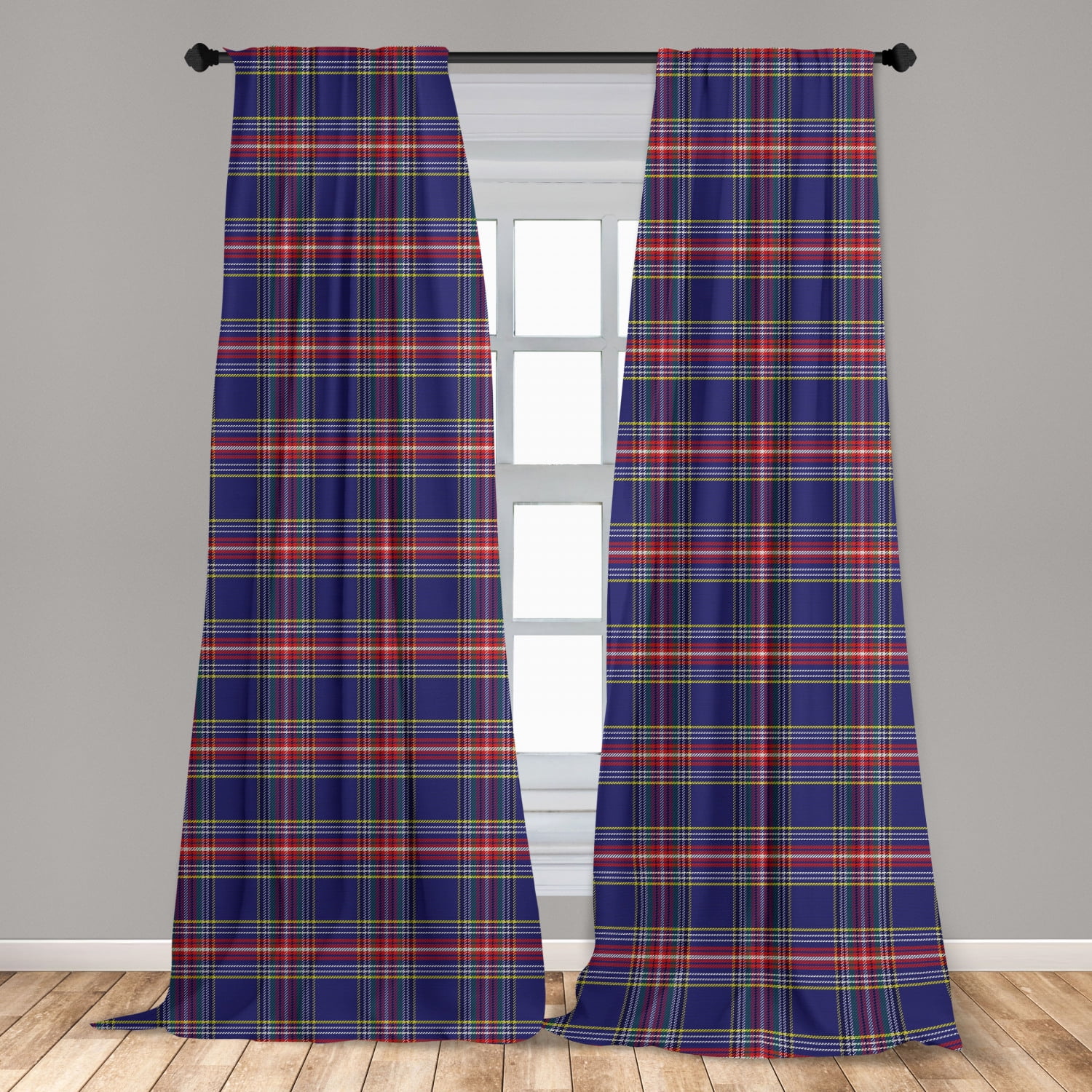 Plaid Curtains 2 Panels Set, Old Fashioned Scottish Tartan Country