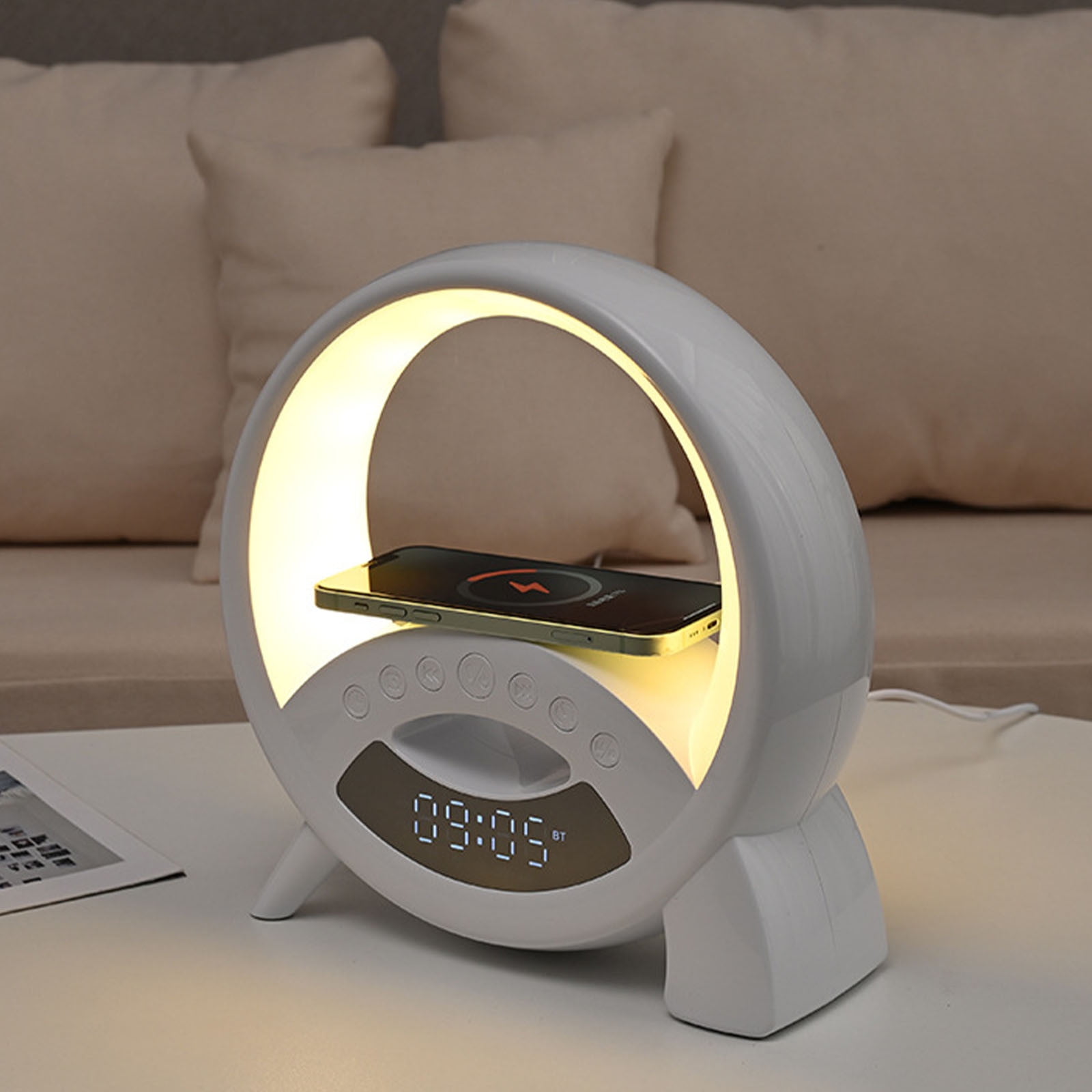 QuLuJing New Bluetooth Speaker Display Clock Alarm Clock Night Light 15w Wireless Charging Colorful Sound Ambient Light White, Must Haves for Home