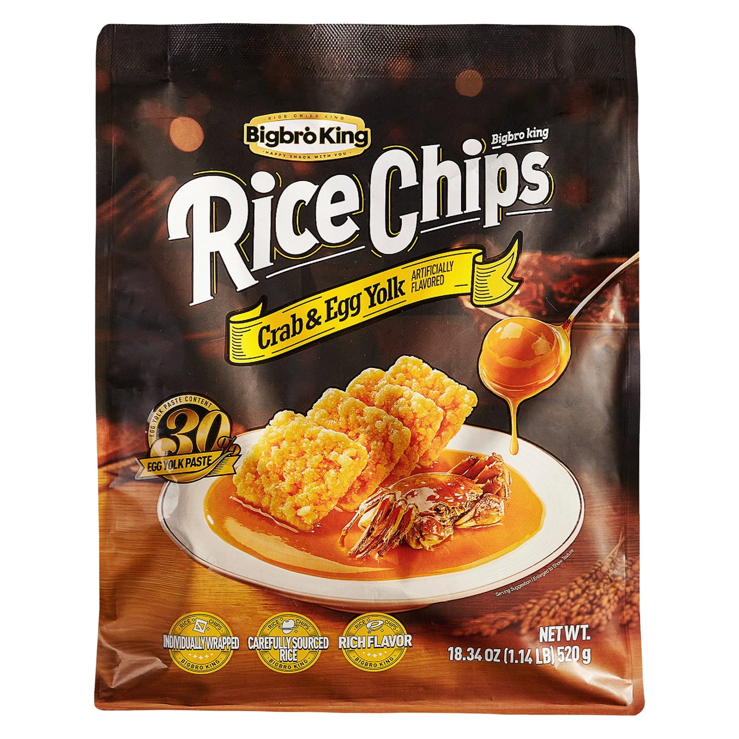 Bigbro King Crab & Egg Yolk Rice Chips, 18.34 Ounce