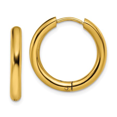 Diamond2Deal Stainless Steel Polished Yellow IP-Plated 3mm Hinged Hoop Earrings for Women
