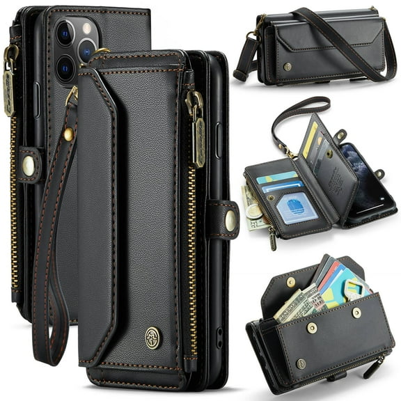 Crossbody for iPhone 11 Pro Case Wallet【RFID Blocking】with 7-Card Holder Zipper Bills Slot, Soft PU Leather Magnetic Shoulder Wrist Strap for iPhone 11 Pro Wallet Case Women