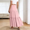 thumbnail image 5 of FengLS Women's Summer Midi Skirt Tiered Flowy High Waist Maxi Skirt Casual Solid Color A-Line Ankle Length Skirt, 5 of 7
