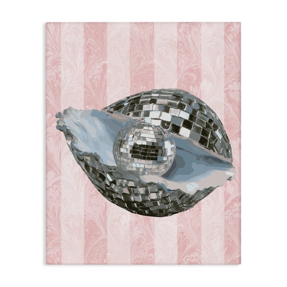 Stupell Industries Coastal Disco Oyster on Stripes Canvas Art, 16 x 20, by Lil' Rue