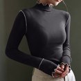 thumbnail image 2 of Work Blouse for Women Elegant Wavy Trim Long Sleeve Turtleneck Shirt Slim Tight Pullover Undershirts Padded Warm Tops, 2 of 7
