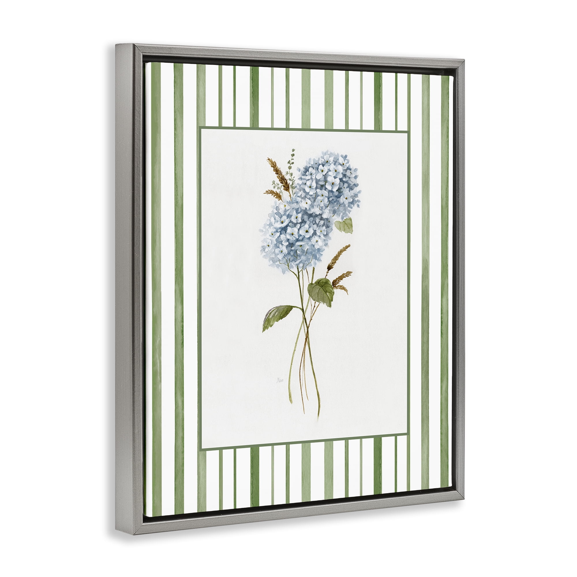 Stupell Industries Blue Hydrangea & Dried Wheat Gray Framed Floater Canvas Wall Art, design by Nan
