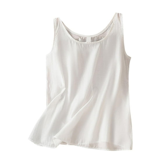 Diufon Womens Cotton Linen Tank Tops Casual Solid Color T-Shirts Summer Round Neck Sleeveless Tops