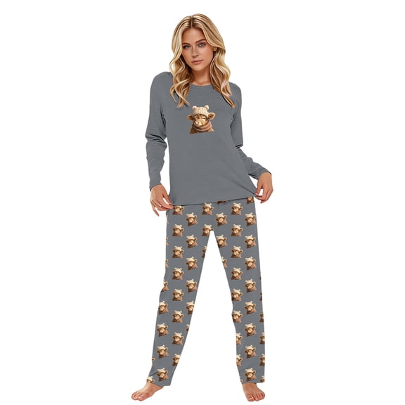 XIYON Women's Pajama Set Long Sleeve Pajama Cozy Sleepwear Loungewear With Cow Printed Flannel Nightwear For Home Relaxation Comfort Comfortable