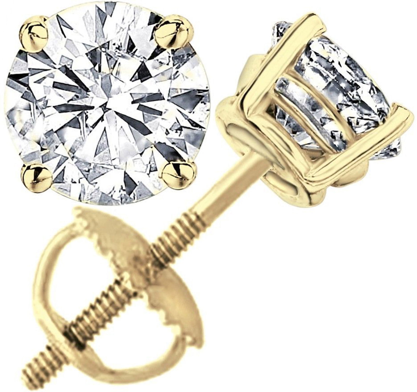 1 Ct Round Earrings Studs 14K Yellow Gold Over Brilliant Cut Screw Back Basket