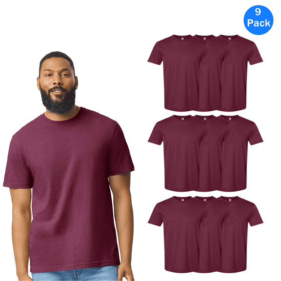 Gildan Softstyle Men’s T-Shirt, Casual Short Sleeve Comfortable CVC Shirt, Maroon Mist, 9 Pack, Sizes S-3XL