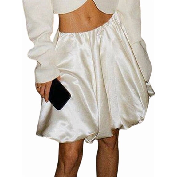 Women'S Bubble Skirt Elastic High Waisted Puffy Skorts Shorts Y2k Skirts Beige L