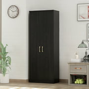 Timechee 2-Door Storage Cabinet Wardrobe, Tall Wooden Closet Armoire, Black