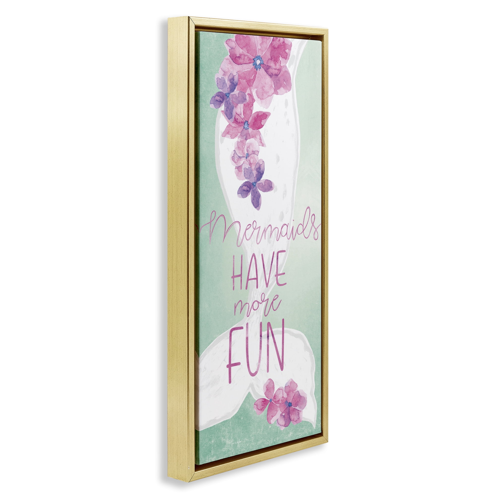 Stupell Industries Mermaids Have More Fun Gold Framed Floater Canvas Wall Art, design by Yass Naffas Designs