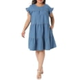 thumbnail image 2 of Agnes Orinda Women's Plus Size Denim Dress Pleated Ruffle Sleeve Flowy Swing 2026 Summer Casual Jean Midi Babydoll Dresses with Pocket 1X Light Blue, 2 of 6