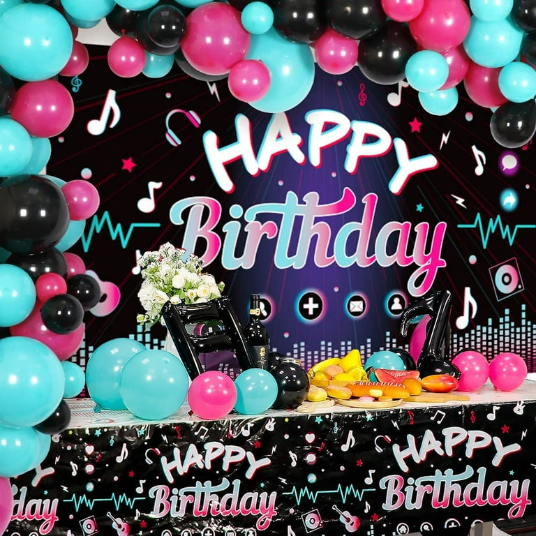 OurWarm Tik Tok Birthday Party Decorations 132Pcs Tiktok Party Decorations Music Party Decorations with Happy Birthday Backdrop Tablecloth Music Note