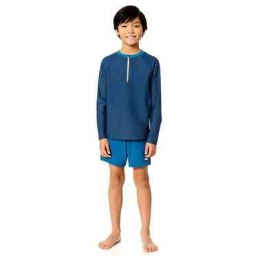 Rugged Shark Boys Long Sleeve Half Zip Rash Guard, Sizes 4-16