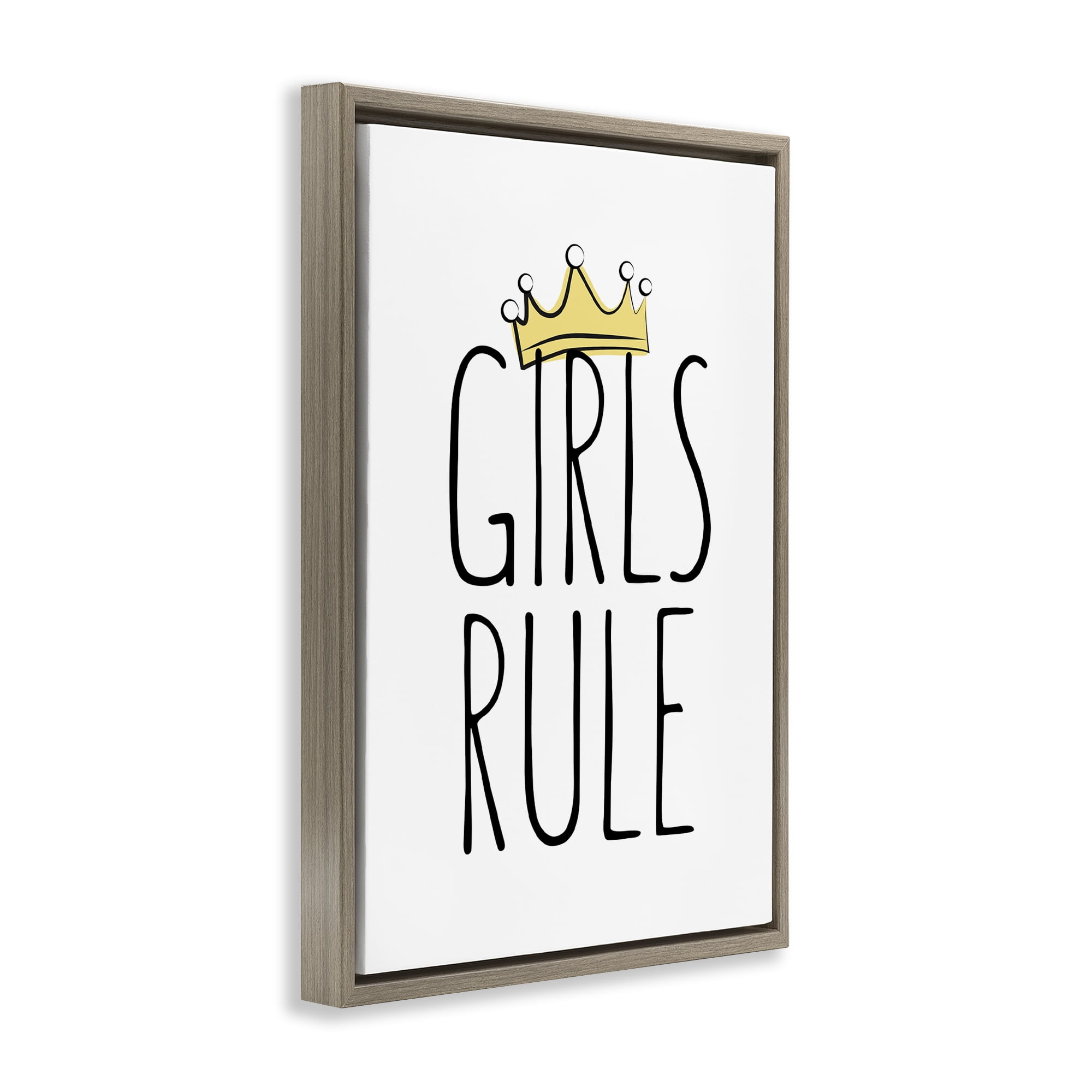 Stupell Industries Girls Rule with Crown Text & Numbers Painting Brown Floater Framed Canvas Art Print Wall Art, 17 x 25