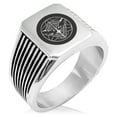 thumbnail image 1 of Stainless Steel Uesugi Samurai Crest Needle Stripe Pattern Biker Style Polished Ring, 1 of 1