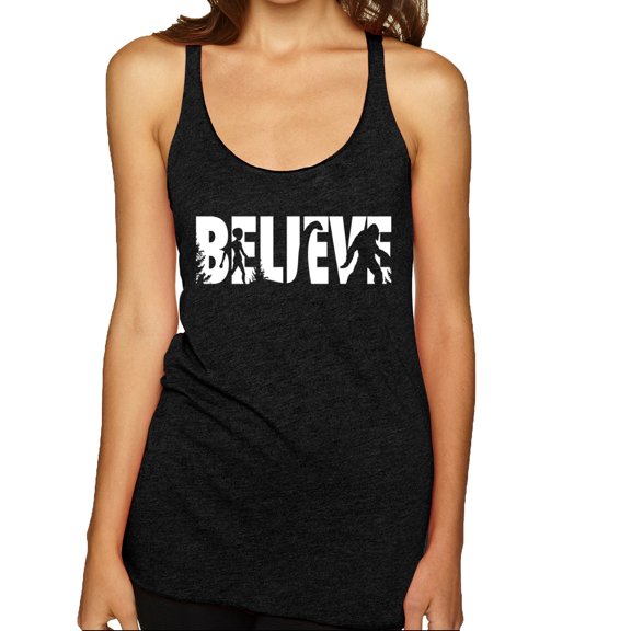 Wild Bobby Believe Bigfoot Aliens Women Tri-Blend Racerback Tank Top