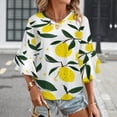 thumbnail image 3 of Lemons Leaves Floral White Background Women's V-Neck Blouse With 3/4 Ruffled Bell Sleeves Casual Top Ladies Blouses, 3 of 7