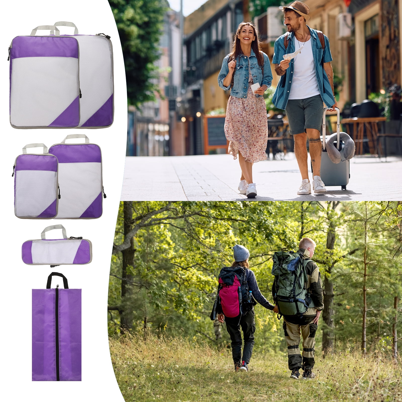 Uxcell 6pcs Compression Packing Cube for Suitcases Lightweight Travel Essentials Luggage Organizers Bags, Purple