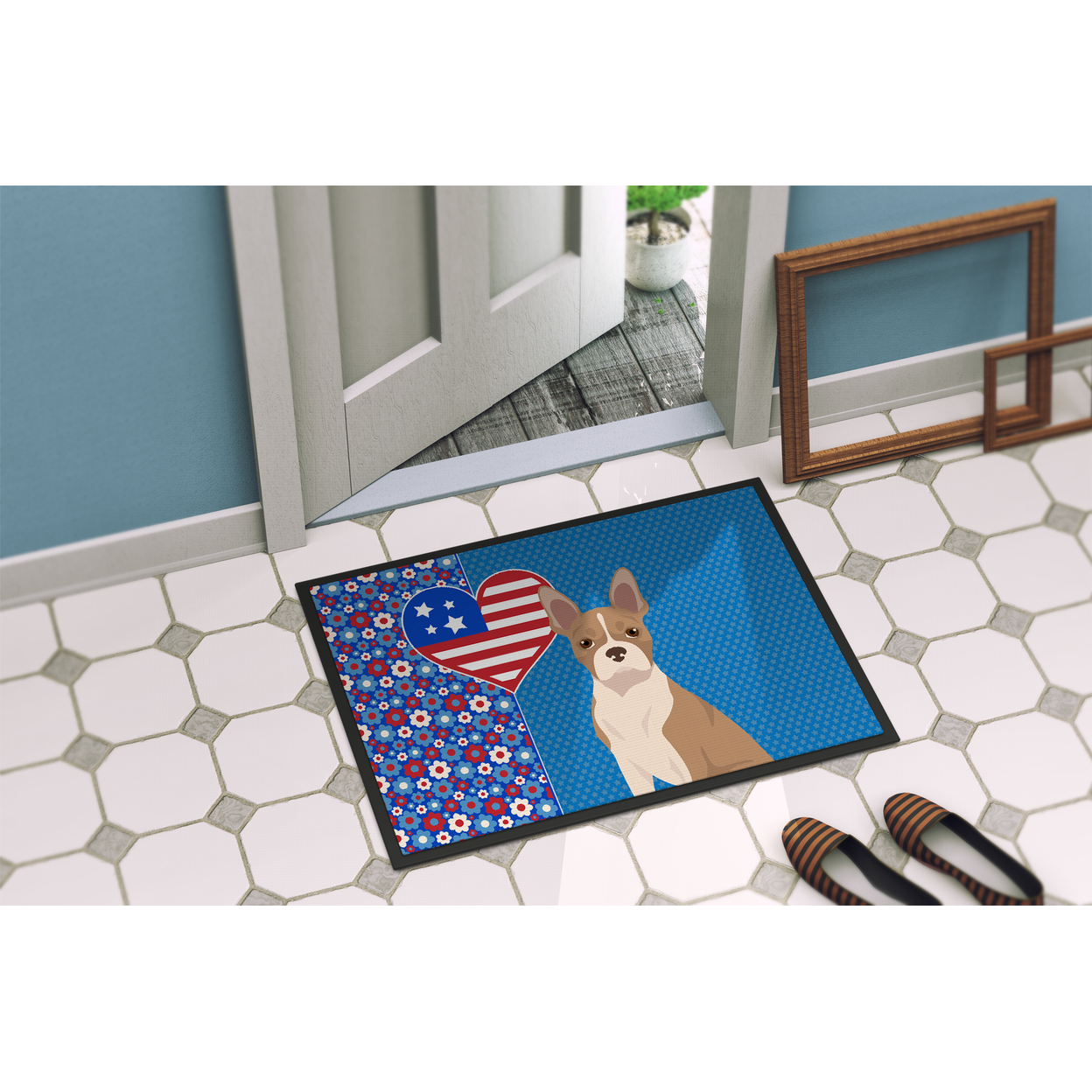 Fawn Boston Terrier Indoor or Outdoor Mat 24x36 36 in x 24 in